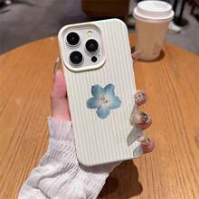 1pc TPU Material Fresh Blue & White Striped Blue Flower Pattern Phone Case Suitable For IPhone 17 Pro Max/17/16 Pro Max/15/13/12/11, S20 FE/A15/S24/A55, Note 11/Note 12/Note 13 Pro, Full Coverage Anti-Drop Soft Protective Phone Case - White - View 4
