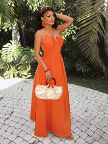 AIJ AmariloSexy Boho Casual Long Dress Featuring A Sleeveless Design With Spaghetti Straps And Backless Details Perfect For Summer Parties - Orange - View 5