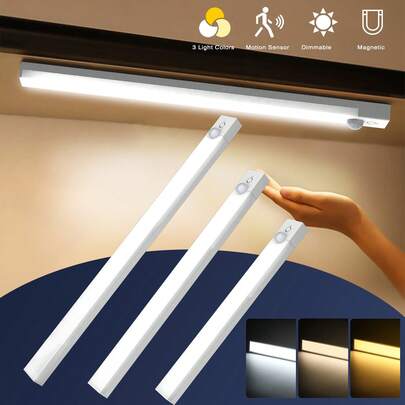NBBUFF 20厘米/30厘米/50厘米LED人体感应灯，橱柜下照明灯，三色可调光，USB充电，LED夜灯，适用于房间、卧室、厨房、衣柜、楼梯、走廊和橱柜等场所。
