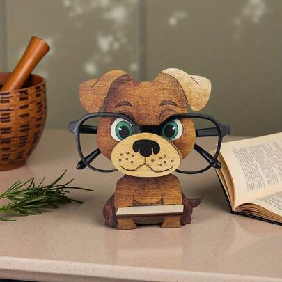 1pc Funny Wooden Yellow Dog Eyeglass Holder, A Creative Cute Eyeglasses Display Stand. This Quirky Animal Themed Accessory Is Perfect For Your Desk, Home Office Decor, Or As A Birthday Gift.