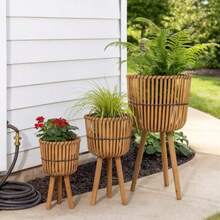 Sagebrook Home Macetas de Madera de bambú con Soportes rústicos Soportes para Plantas de Interior y Exterior para decoración del hogar y el jardín Juego de 3 Color marrón - Marrn - Ver 2
