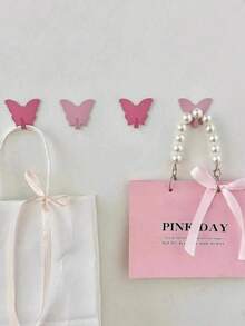 Butterfly-Shaped Decorative Wall Hooks In 1/3/5 Packs, No Drilling Required, Minimalist Style. Can Be Used To Hang Keychains, Coats, Towels, Hats, Jewelry, Umbrellas, Etc. Suitable For Living Rooms, Bedrooms, Offices - Pink - View 4