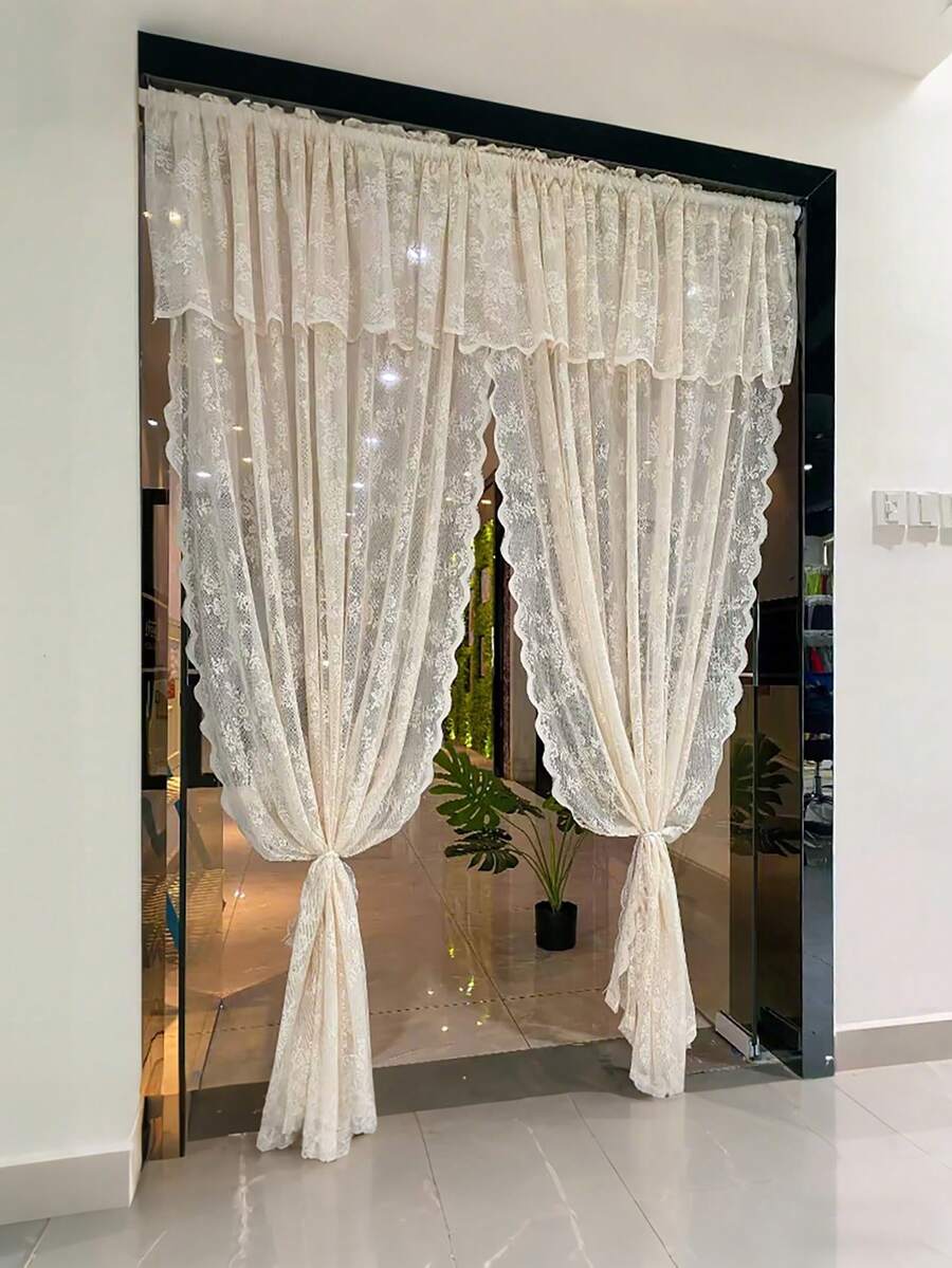 1 buah Tirai Berenda Warna Beige, Tirai Pembatas Ruangan Gaya Bohemian Semi-Transparan dengan Motif Bunga yang Nyaman, Tirai Jendela Dekoratif untuk Kamar Tidur, Ruang Tamu, Dekorasi Rumah, Cocok untuk Semua Musim (Pengikat Tirai Tidak Termasuk) - MultiWarna - View 1