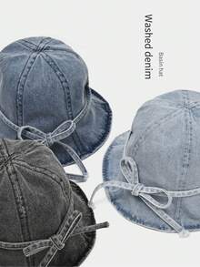 1pc Women's Washed Denim Bucket Hat, Daily Sun Protection Foldable Sun Hat - Women's Bucket Hat - View 11