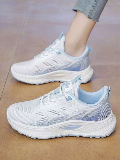 1 Pair Summer Breathable Sports Shoes For Women, Lightweight Running Shoes, Korean Fashion Casual Sneakers, Outdoor Mesh Upper, Soft Sole, Front Lace-Up Design, Versatile For Daily Wear