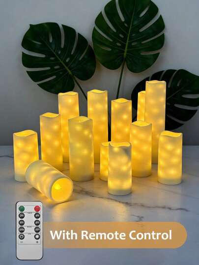 4/8/12pcs Fairy Lights With Remote Control, Battery Powered, Timer/Remote Function, Embedded Flickering Lights String, Flameless Candles, Suitable For Tabletop Centerpiece Decor, Home, Halloween, Christmas, Valentine's Day, Mother's Day, Birthday, Wedding, Party, Gift, Various Holiday Atmosphere Lights