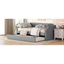 Daybed 90 X 200 (190) Cm, Single Upholstered Daybed With Pull-Out Bed, Grey - Grey - View 7