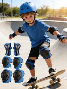 Children's Skating Protective Gear Set Suitable For Beginners To Advanced Skaters, Includes Helmet, Knee Pads, Elbow Pads And Wrist Guards For Inline Skating, Scooter, Skateboard, Multi-Color Options, Children Safety, Knee Pads - Multicolor - View 2