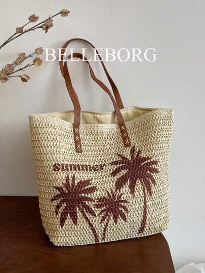 Straw Tote Bag, Large Capacity Casual Women's Shoulder Bag For Beach Vacation