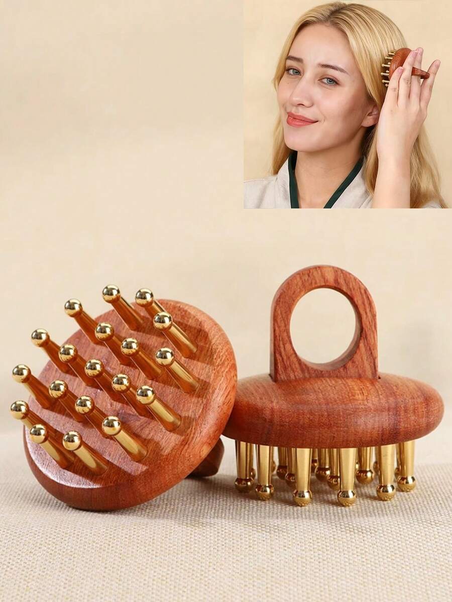 1pc Massage Tickle Relieve And Relax Head Massage Tool Natural Sandalwood Wide Toothed Comb With Scalp Massage Function, Compact, Portable And Durable - View 1