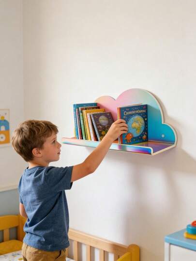 Cloud-Shaped Dual-Compartment Magnetic Storage Rack - Wall-Mountable, Suitable For Crayons And Small Toys, Colors: Cream/Sky Blue/Light/Lemon/Mint