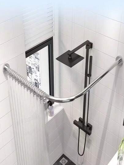 1 Stück moderner gebogener Duschvorhangstangenset, Edelstahl Duschstange mit goldenem Rohr ohne Bohren, Deckenhalterung, fächerförmiges Design für Badezimmer Dekoration