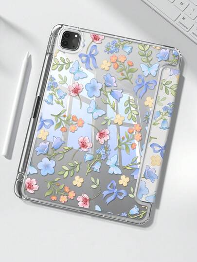 Ốp lưng hai mặt bằng acrylic trong suốt, tinh tế và đáng yêu với họa tiết bướm xanh hoạt hình, chống sốc, phù hợp với iPad thế hệ thứ 7, 8, 10 (10.2 inch), có khe cắm bút cảm ứng, hỗ trợ chức năng bật/tắt màn hình, là lựa chọn quà tặng lý tưởng.
