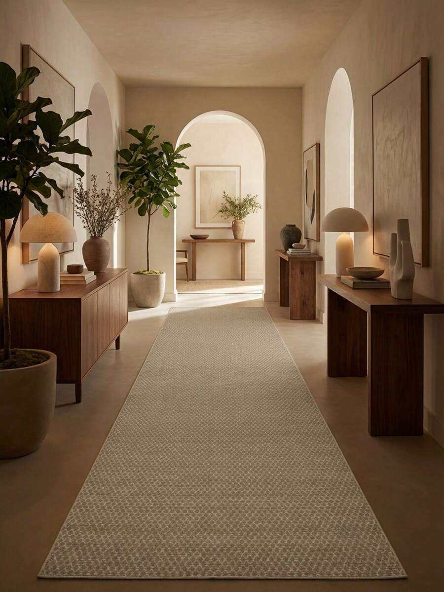 1pc Rug/Carpet/Area Rug/Bath Mat/Bath Rug/Door Mat/Runner/Runner Rug, Classic Distressed Moroccan Minimalist Solid Color Diamond Lattice - Hallway Runner Carpet, Bathroom, Kitchen, Doorway, Entrance, Hallway, Bedside, Living Room, Bedroom, Etc. + All-Season Soft Washable Rug, Home Decor - Multicolor - View 1