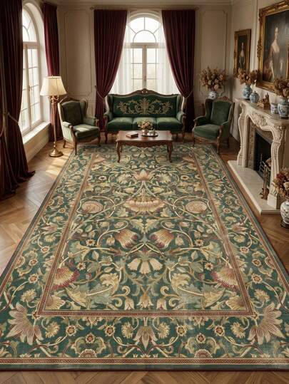 1pc Moroccan Vintage Floral & Striped Soft Faux Wool Area Rug/Carpet/Bath Mat/Door Mat/Runner, Suitable For Bathroom, Kitchen, Entryway, Hallway, Bedside, Living Room, Bedroom, Machine Washable 100% Polyester, Home Decor