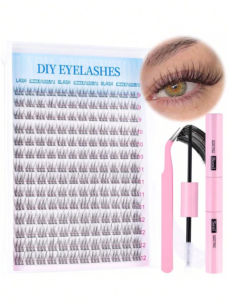 Set Bulu Mata D-Curl 168 pcs, Natural 9-12mm, Berbagai Kombinasi, Lembut & Alami. Set Termasuk Lem dan Pita Perekat. Dilengkapi dengan Pinset, Cocok untuk Pemula, Kapasitas Besar.
