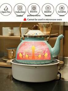 Tetera retro de estilo oriental fresco, diseño de lunares y flores, gran capacidad con asa de madera sólida resistente al calor, ebullición rápida para el té de la mañana y uso diario - Ver 8
