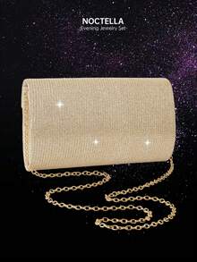 Noctella Shiny Striped Women's Evening Clutch Handbag, Fashionable New Solid Colour Envelope Party Bag, Paired With A Three Pieces Rhinestone Jewellery Set, Including Necklace, Earrings, And Bracelet, Suitable With Evening Dress, Party Dress, Or Wedding Dress, Perfect For Dinners, Balls, And Parties - Champagne - View 7