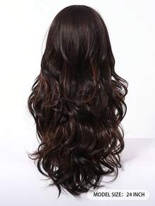 Long Wavy Wigs Dark Brown Mix Brown Highlight Wig Medium Part Water Wave Hair For Women Synthetic Hair Heat Resistant For Daily Natural Appearance Party Cosplay Use-24-Inches Suitable For Fashionable Women - Brown Highlight - View 5