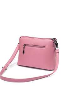 1个黑色鳄鱼纹压花斜挎包，女士通勤大容量多层复古休闲手提包，适合购物，三层大容量设计 - 粉色 - 查看 4