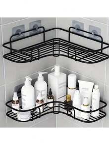 1pc/3pcs Set, Black Metal Mesh Design No-Drill Wall-Mounted Bathroom Storage Rack, Easy Access And Organization, Suitable For Shampoo And Conditioner - Multicolor - View 3