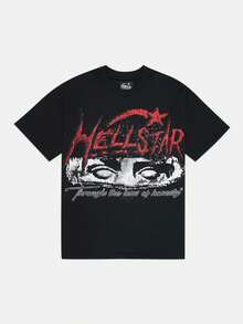 Hellstars Through The Lens Of Honesty Vintage Graphic T-Shirt,220g 100% Cotton,Round Neck Short Sleeve,Black Streetwear Essential For Summer Going Out,Unisex Style - Black - View 1