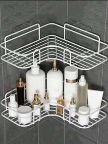 1pc/3pcs Set, Black Metal Mesh Design No-Drill Wall-Mounted Bathroom Storage Rack, Easy Access And Organization, Suitable For Shampoo And Conditioner - Multicolor - View 9