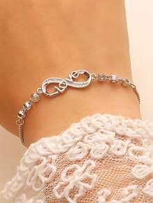 Minimalist Infinity Symbol Letter Adjustable Pull Bracelet, Copper Inlaid Diamond, Women's Chain Bracelet, Suitable For Daily, Festival And Casual Wear, Commemorative Gift For Friends, Sisters, Family, Jewelry Accessory - Silver - View 9