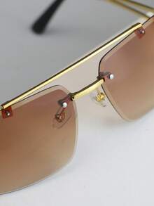 Gafas de moda sin marco con lentes degradadas para hombres, accesorios de estilo bohemio, adecuadas para la playa, viajes al aire libre y verano - Marrón - Ver 4