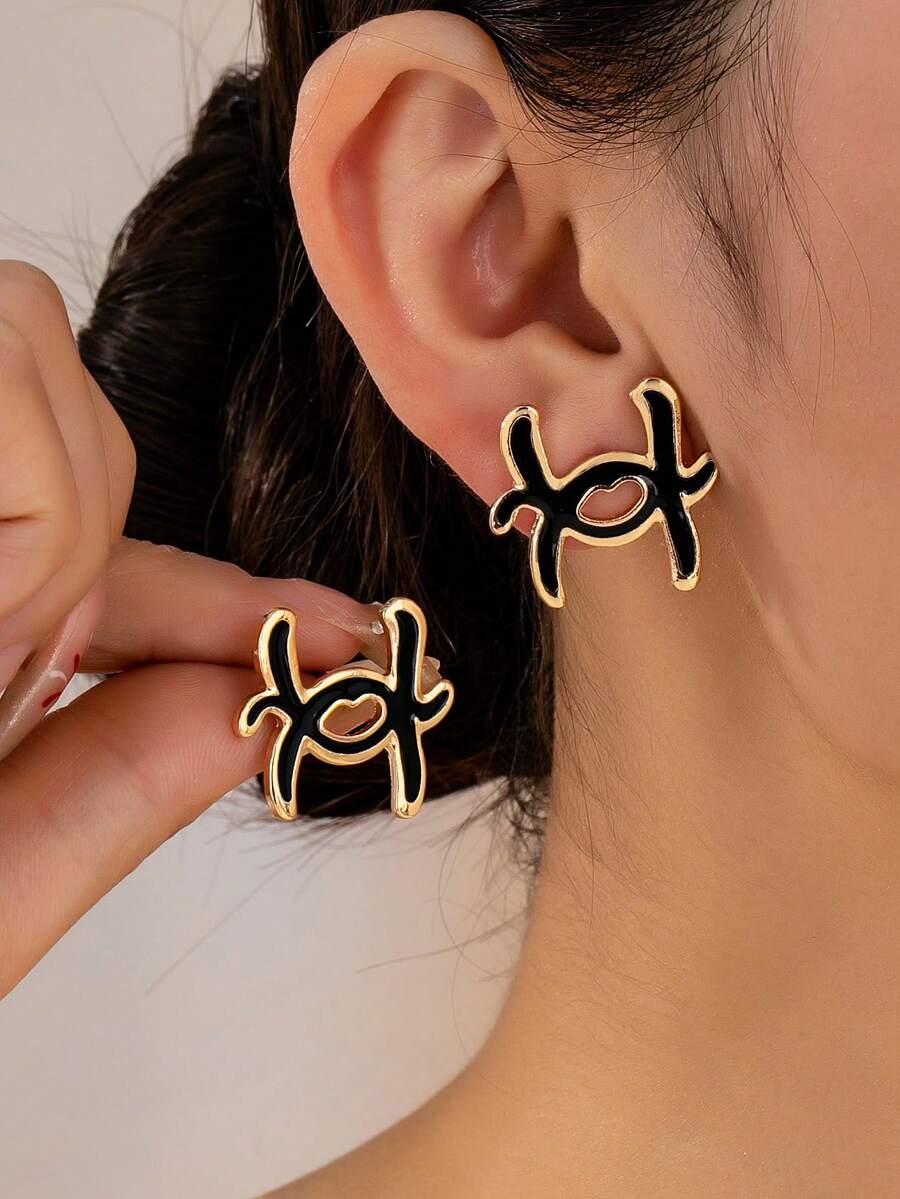 1 Pair Fashionable Elegant Asymmetrical Minimalist Stud Earrings, Suitable For Daily Wear - Multicolor - View 1