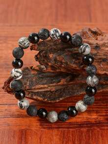 YAUKIA 1Pc Natural Obsidian Men'S Bracelet,Protection, Strength, Anxiety Relief,Adjustable Elasticity,Suitable For Everyday Wea - Multicolor - View 5