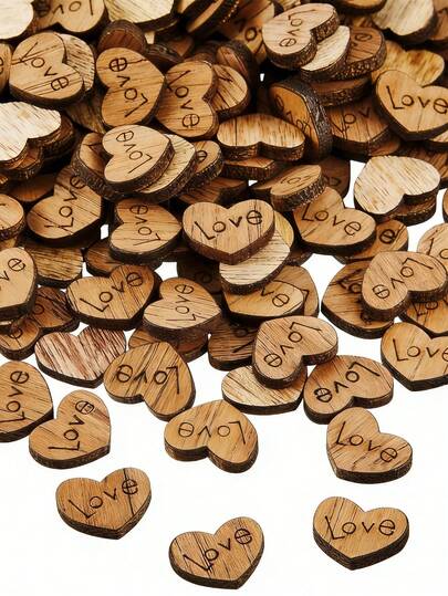 100 piezas Decoración de corazón de madera rústica vintage, fragmentos de madera con letras de amor talladas, esparce para mesa de boda, regalos de decoración hechos a mano para boda y Día de San Valentín