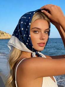 1pc New Minimalist Fresh Japanese Style Polka Dot Square Scarf Accessory - Multicolor - View 6