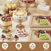 10 Juego de Soportes para Tartas Dorados Juego de Soporte de Metal para Postre Torre de Exhibición de Dulces de Frutas Bandeja para Servir Pasteles y Magdalenas para Bodas o Cumpleaños - Dorado - Ver 5