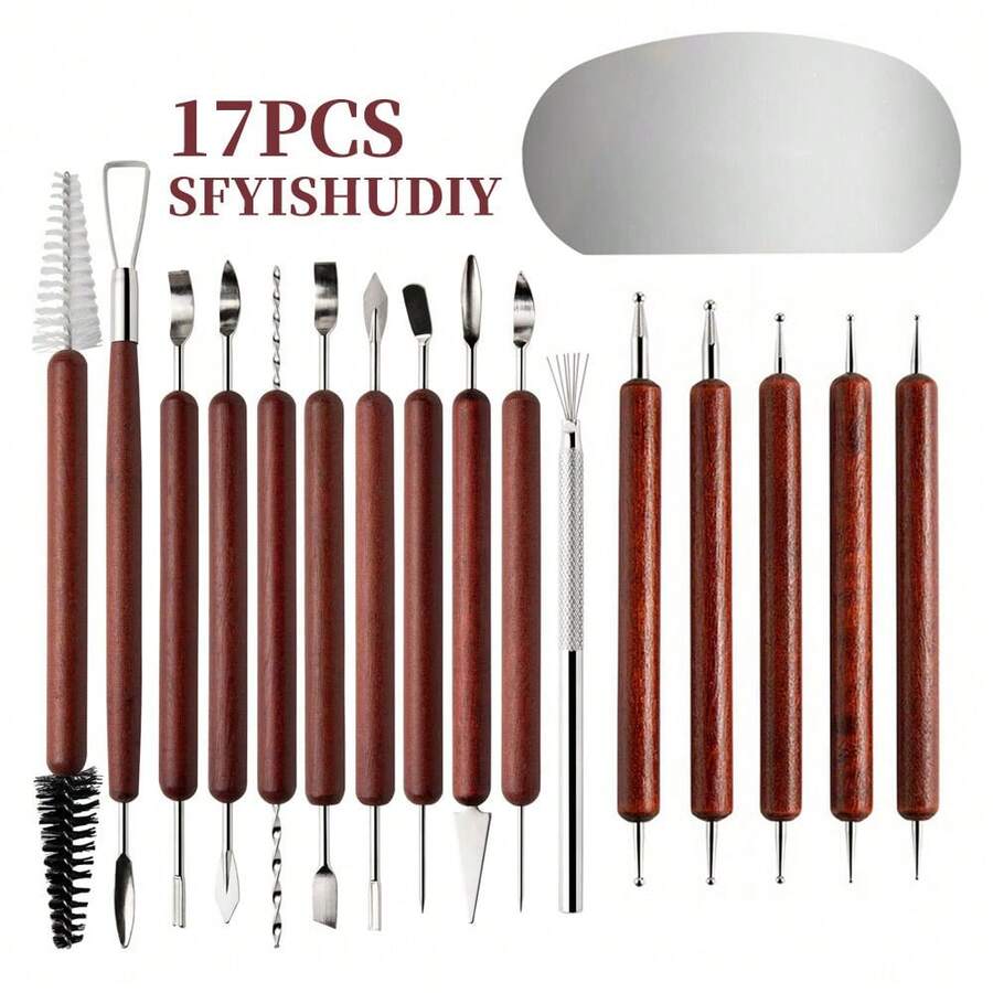 17pcs Clay Sculpting Tool Set, Pottery Carving, Stone Plastic Modeling, DIY Handcraft Dotting Pen - 17-piece Clay Tool Set - View 1