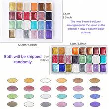 Juego de 24 colores de pintura de acuarela sólida, bloques de pigmento de acuarela sólida con textura metálica perlada, adecuado para caligrafía, pintura, arte de uñas, DIY - Colores vibrantes, de larga duración, fácil de mezclar - Multicolor - Ver 17