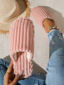 Comfortable Soft Bottom Pink Closed Toe Slippers, Fashionable Casual Indoor Slippers - Pink - View 8