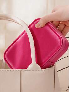 便携式迷你旅行首饰收纳盒，多功能首饰整理盒，可收纳耳环、戒指、项链和吊坠，轻巧防水，适合女性日常使用和旅行 - 玫紅色 - 查看 4