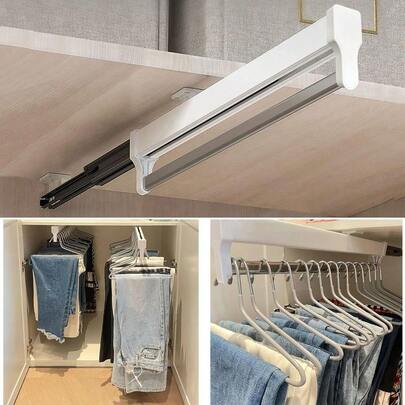 Barra de armario extraíble, barra de ropa ajustable y deslizante de acero de alta resistencia montada en la parte superior para almacenamiento de ropa en el armario, 292 mm (11.5 pulgadas)