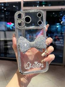 Funda de teléfono de TPU con láser grabado, plateada, con lazo y cristales, compatible con iPhone 7/8/SE2/7p/8p/X/XS/XR/XS Max/11/11 Pro/11 Pro Max/12/12 Pro/12 Pro Max/13/13 Pro/13 Pro Max/14/14 Pro/14 Pro Max/15/15 Pro/15 Plus/15 Pro Max, cubierta protectora - Plateado - Ver 6