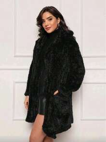 Women's Teddy Plush Maxi Coat With Hood, Winter Style. - 黑色 - 查看 4