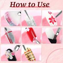 美甲笔套装 22 件，双头亚克力硅胶雕刻笔点钻笔工具套装，树脂美甲调色盘，适用于美甲 DIY 家庭沙龙化妆展示板（白色） - 白色 - 查看 7