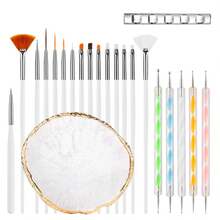 美甲笔套装 22 件，双头亚克力硅胶雕刻笔点钻笔工具套装，树脂美甲调色盘，适用于美甲 DIY 家庭沙龙化妆展示板（白色） - 白色 - 查看 1
