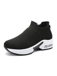 2026 Spring New Women's Mesh Breathable Shock Absorbing Thick Sole Casual Travel Sneakers - Black - View 11