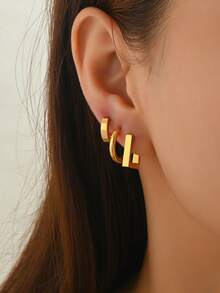 6pcs/Set Retro Geometric Round & Square Hoop Earrings Set, Versatile Daily Wear For Women - Multi-color a - View 2