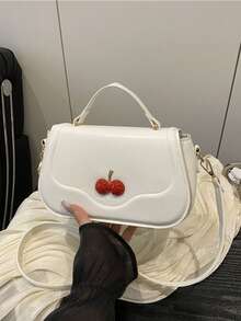 3D Cherry Shaped Mini Handbag, Sweet Girl's Tote Bag, Gentle Style Shoulder & Crossbody Bag - White - View 7