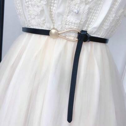 Women's Fashion Versatile Ins-Style Waist Chain Dress With Knotted Decoration And Slim Waist Belt