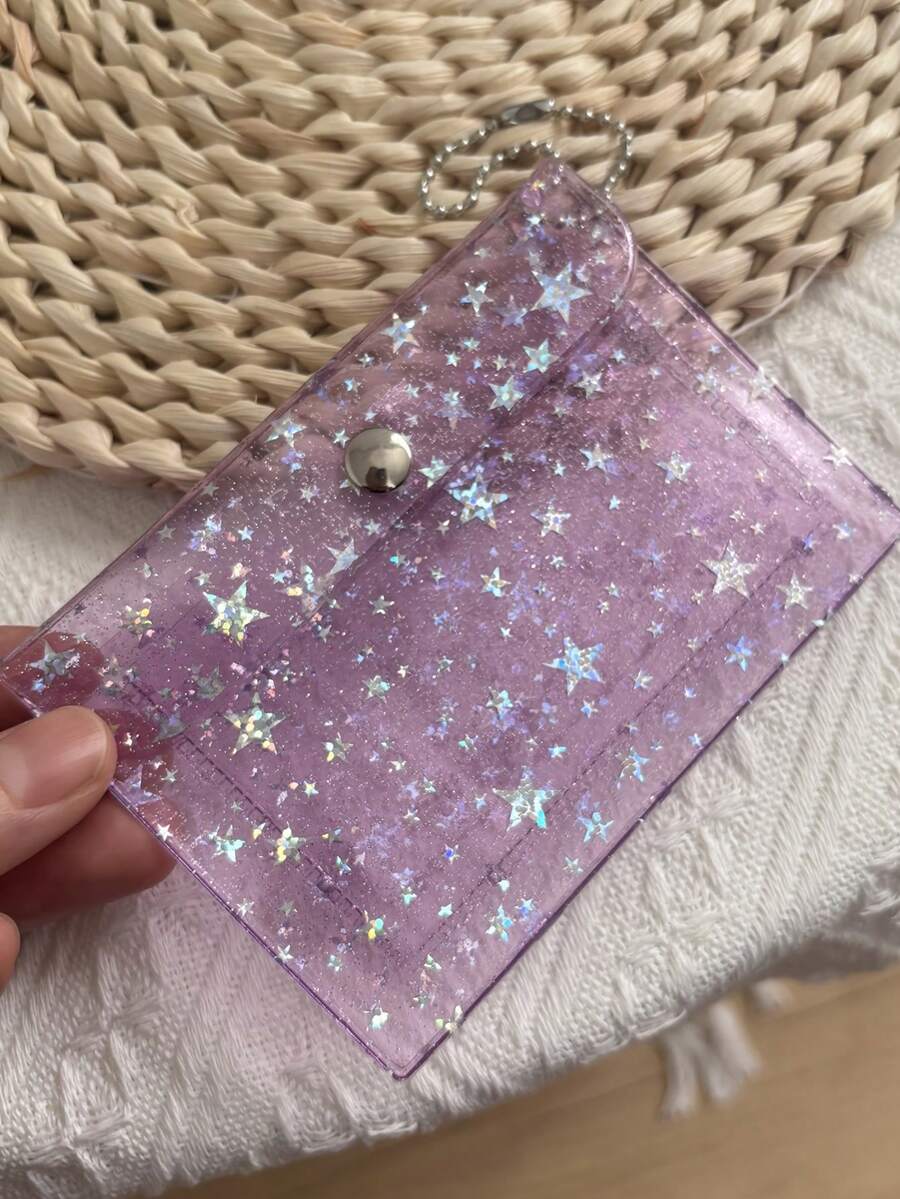 1 Buah Dompet Kartu Kompak dengan Gantungan Kunci - Ungu/Merah Muda Pastel, Penutup Jepit, Dompet Dua Saku Transparan untuk Kartu Identitas, Koin, Kosmetik - Tahan Lama untuk Penggunaan Sehari-hari untuk Anak Perempuan & Remaja, Tas Penyimpanan Koin, Tahan Cuaca