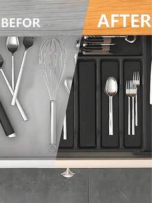 (2-7 Daysmust Arrive)1Pc Expandable Adjustable Kitchen Drawer Organizer - Space-Saving Utensil And Silverware Holder, Utensil Tray Kitchen, In-Cabinet Utensil Caddy, Cutlery Holder, Adjustable Plastic Storage Spoons Forks Knives, Flatware And Cutlery Holder For Knives, Forks, Spoons, Chopsticks, Cooking Utensils Storage, Knife & Fork Drawer Divider, Storage Container, Utensil Holder, Kitchen Utensils, Dish Drying Rack, Organziers Storage, Home Decoration, Kitchen Deccor, Home Gifts, Room Decoration 13" - 22"W, 14.8"L, Black Christmas Gifts Valentine's Day Halloween/Christmas Gifts, Back-To-School Season, Kitchen Items, Kitchen Gadgets, Kitchen Storage, House Essentials, Cocina Accesorios - Multicolor - View 11