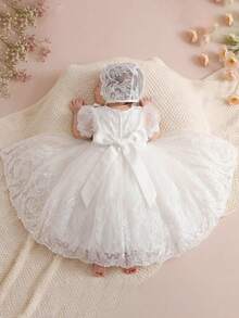 Infant/Baby Girl0-2 Years High-End Embroidered White Formal Dress, Wedding Flower Girl Puffy Tulle Long Gown - White - View 7